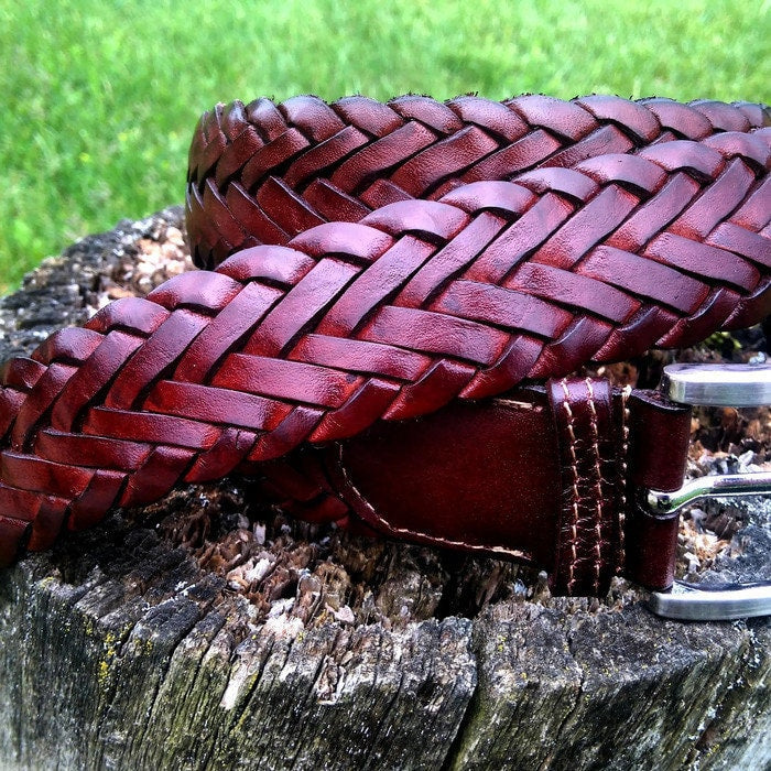 Handmade Braided Leather Belt: Brown Cowhide Belt For Men