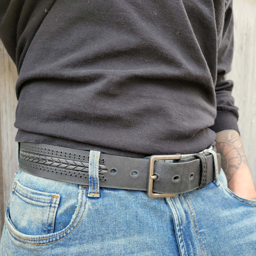 Mens Leather Belt, Handmade Full Grain Leather Belt, Patterned Leather Belt, Gift For Him, Gift For Dad, Gift For Boyfriend