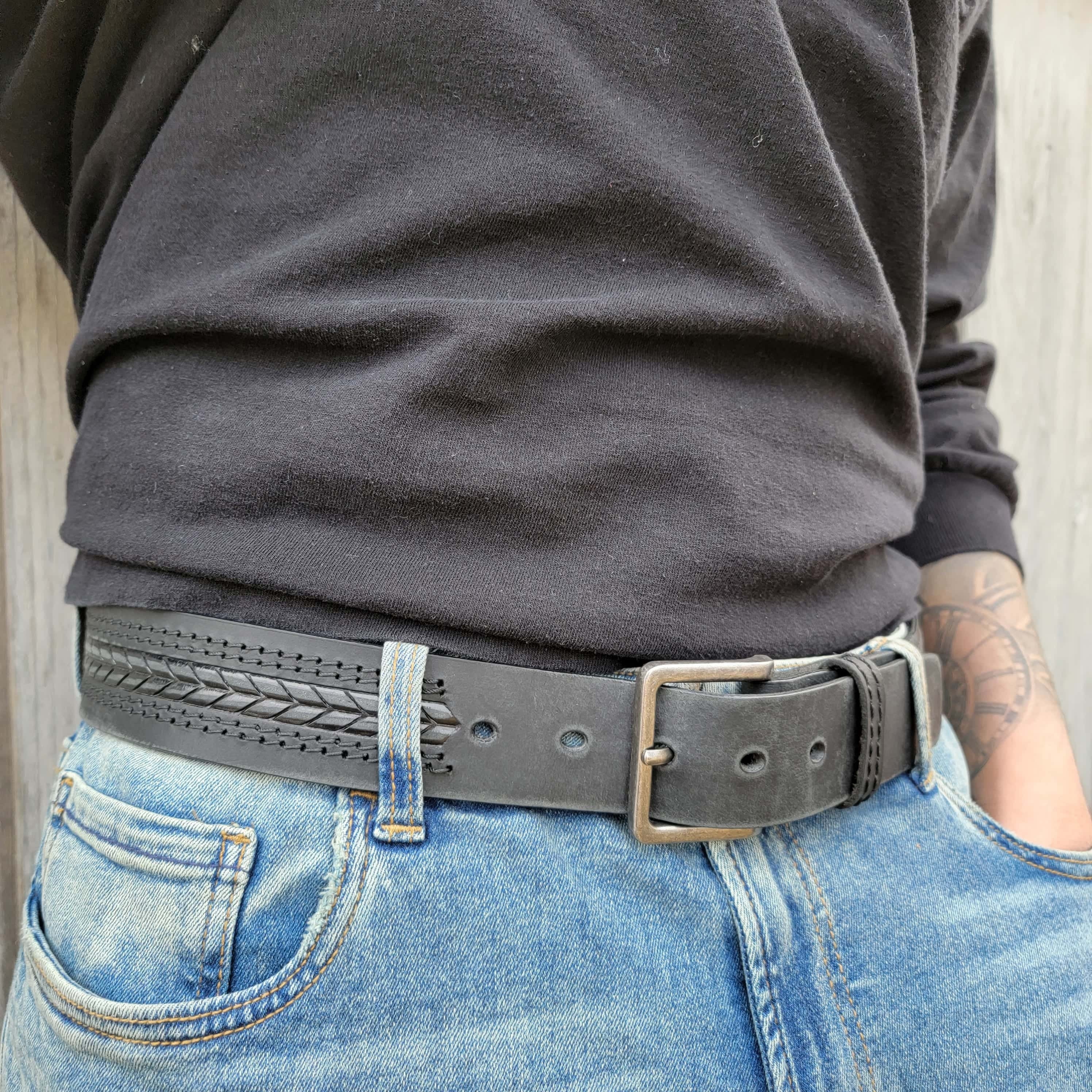 Mens Leather Belt, Handmade Full Grain Leather Belt, Patterned Leather Belt, Gift For Him, Gift For Dad, Gift For Boyfriend