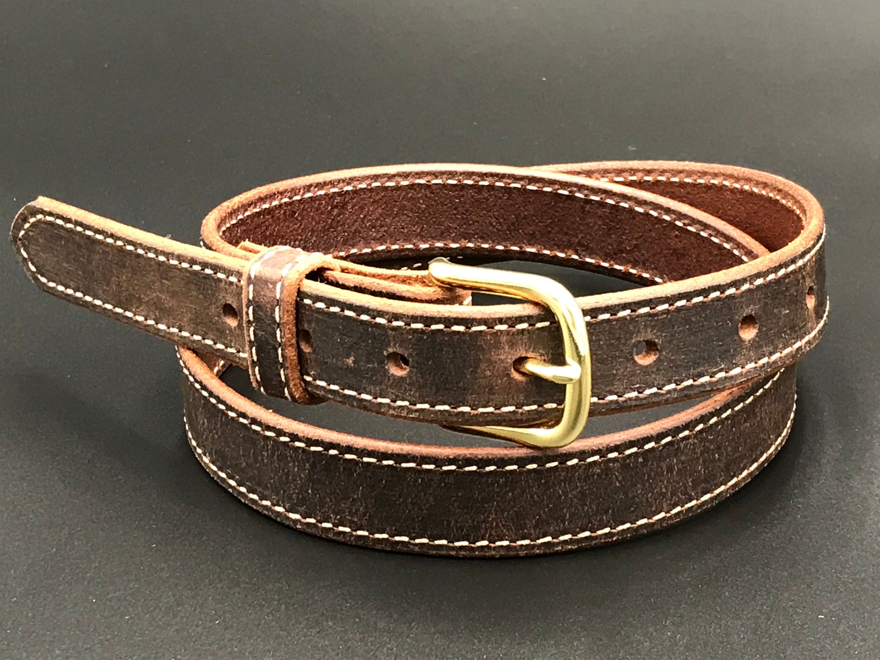 1" Leather Dress Belt: Amish Handmade Stitched Western Strap