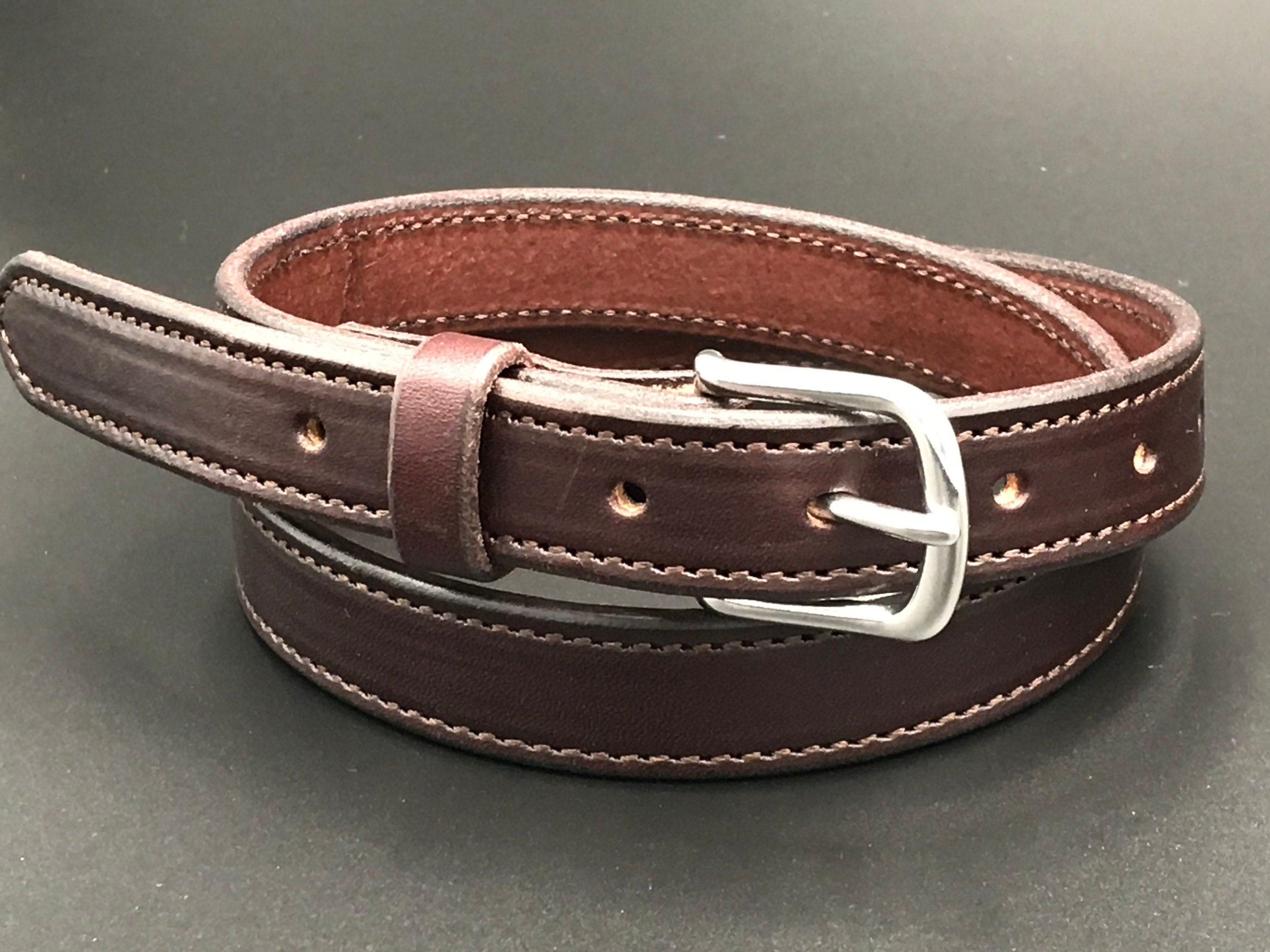 Hand-stitched leather belt