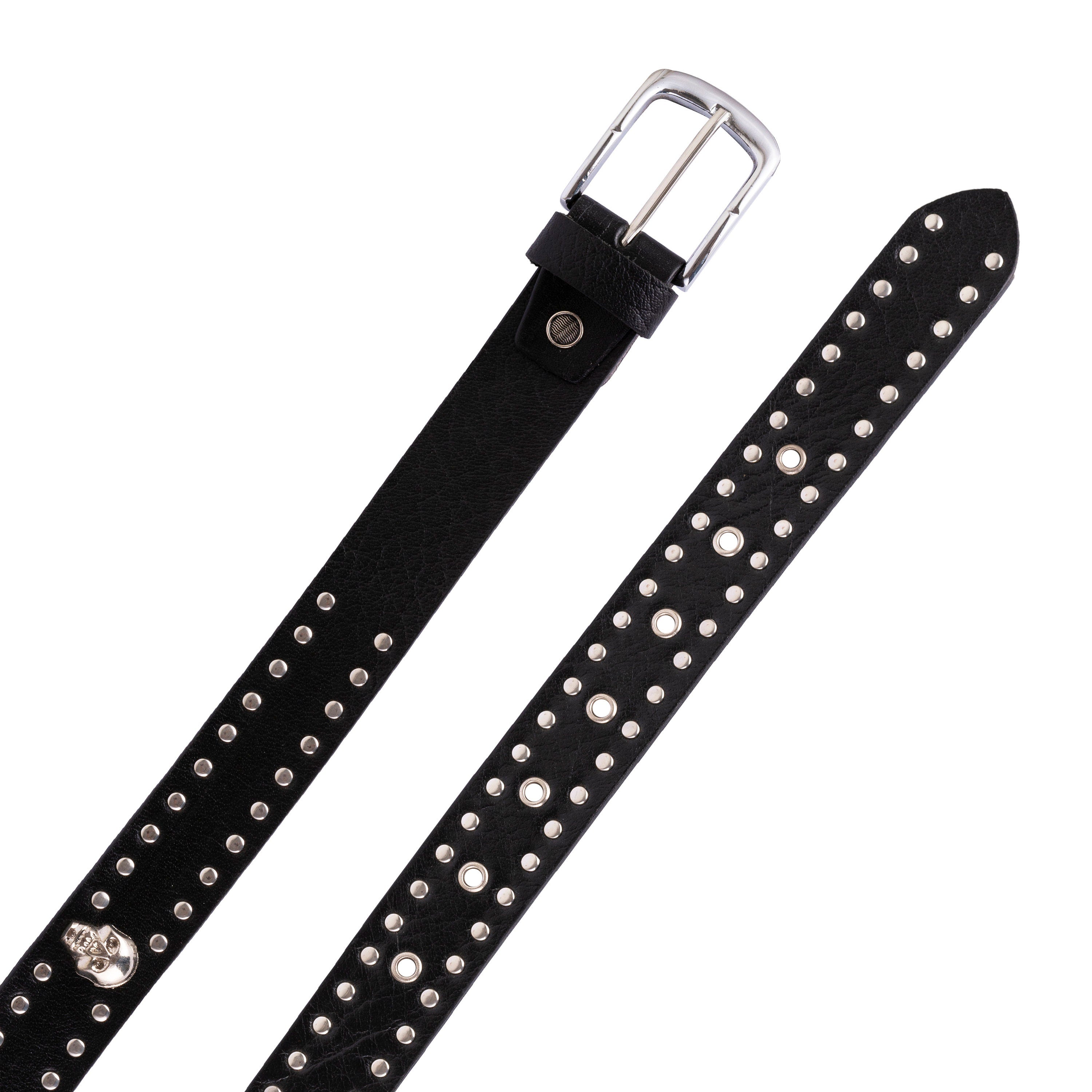 Biker Skull And Studded Bonded Handmade Leather Belt With Matching Leather Wristband Birthday Gift Best Gift Fashion Belt Punk Belt