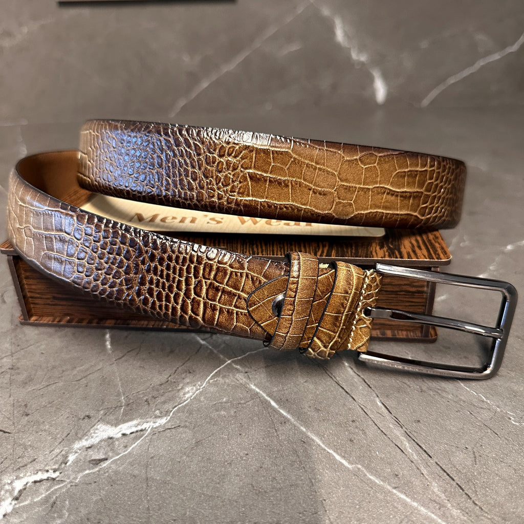 Premium Crocodile Leather Belt - Olive Green, Bloody Red, Brown, Black, Tan Colors. Unique Gift For Him.