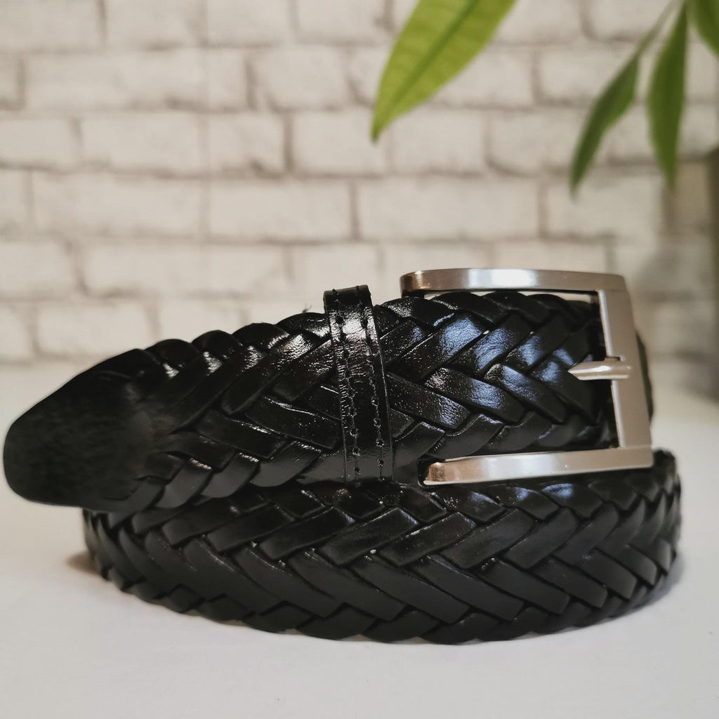 Handmade Braided Leather Belt: Brown Cowhide Belt For Men