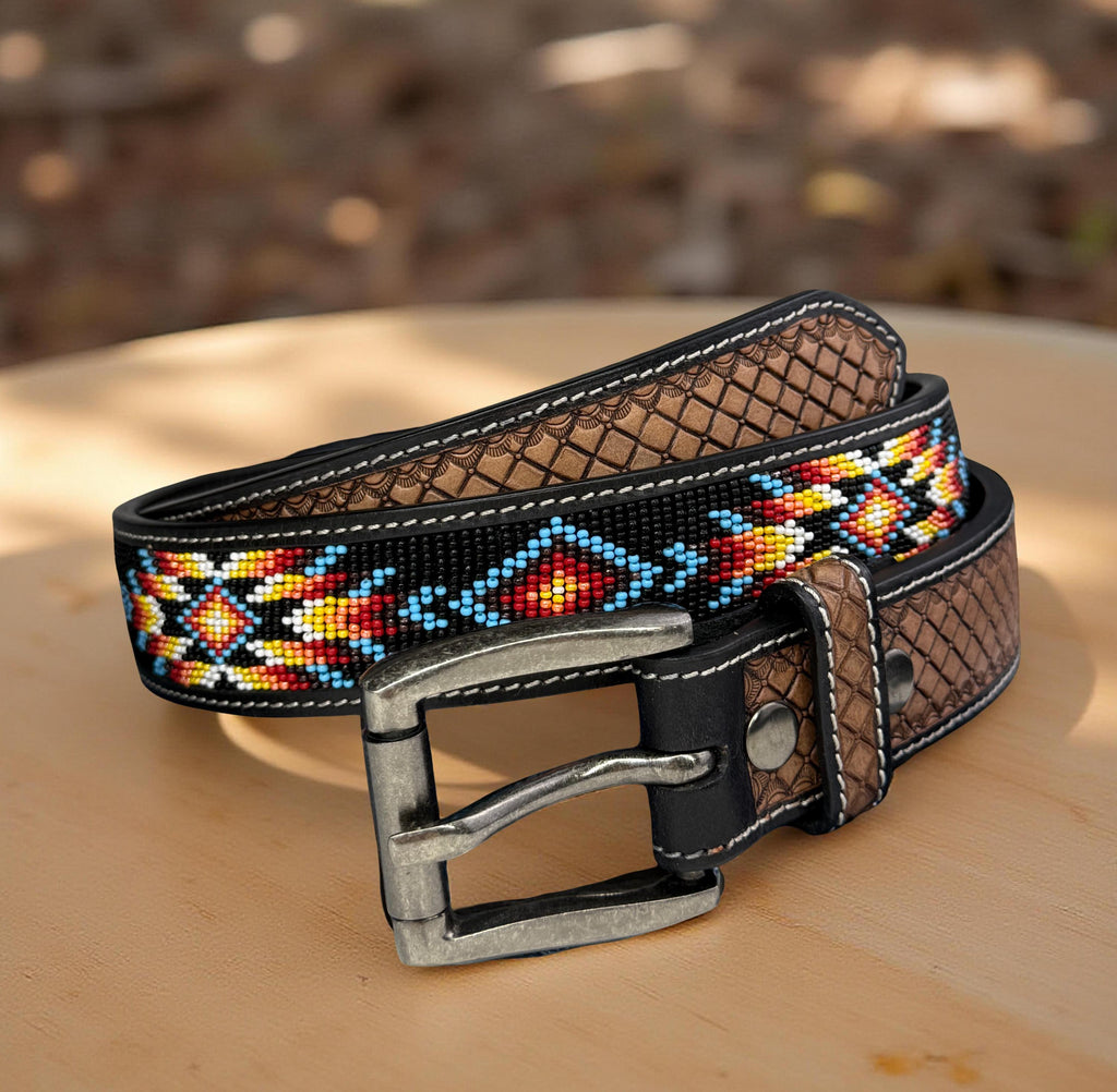 Genuine Leather Beaded Heavy Duty Belt, Custom Personalized Rodeo Belt For Cowboy Cowgirl