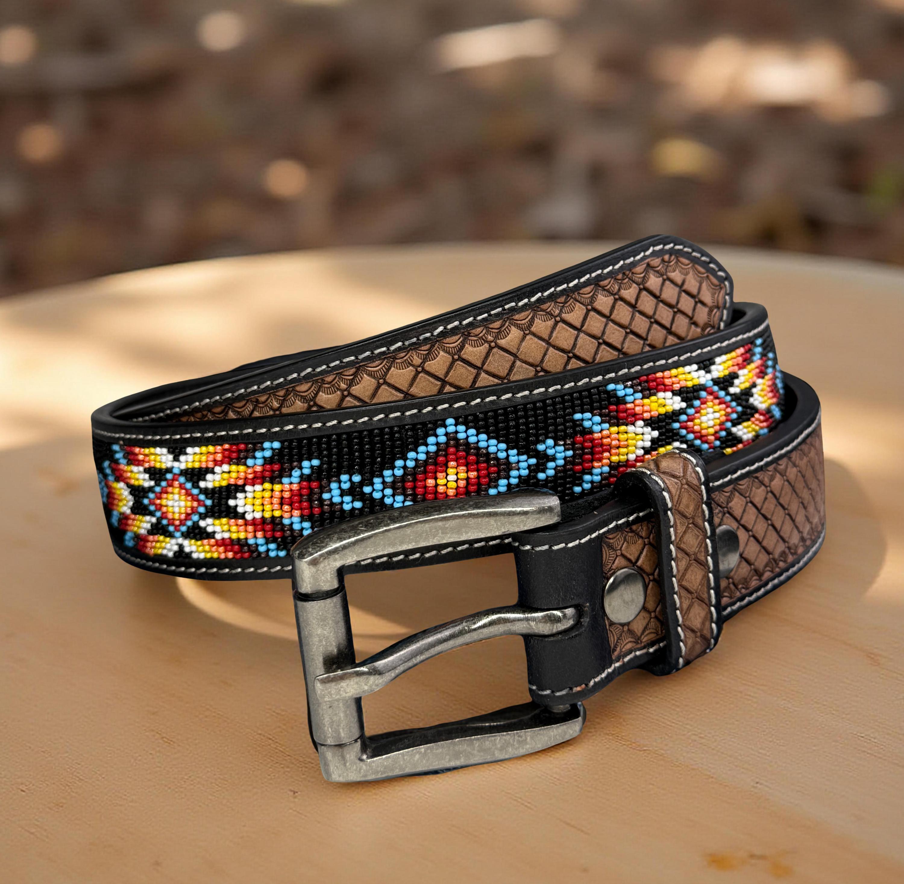 Genuine Leather Beaded Heavy Duty Belt, Custom Personalized Rodeo Belt For Cowboy Cowgirl