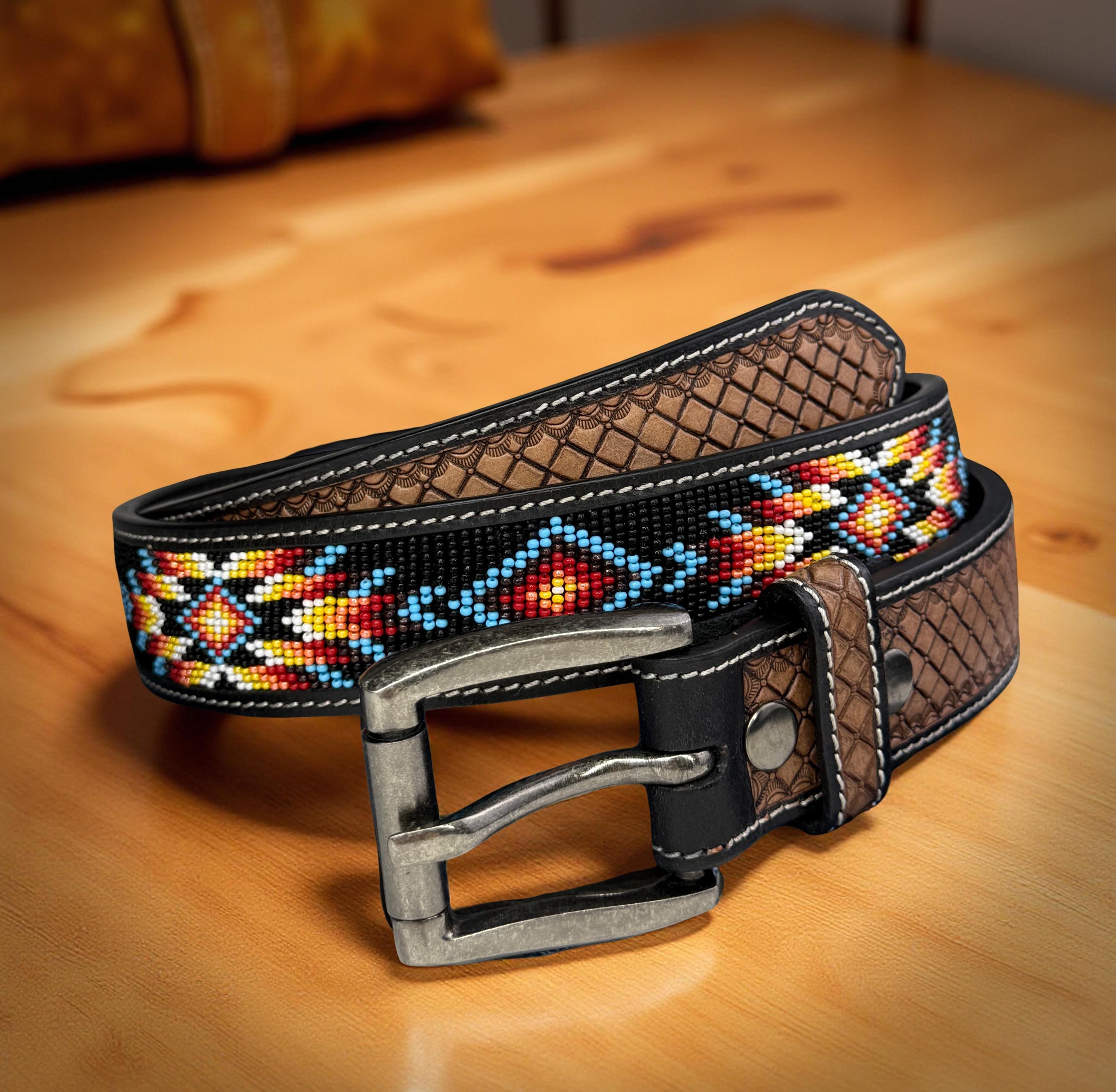 Genuine Leather Beaded Heavy Duty Belt, Custom Personalized Rodeo Belt For Cowboy Cowgirl