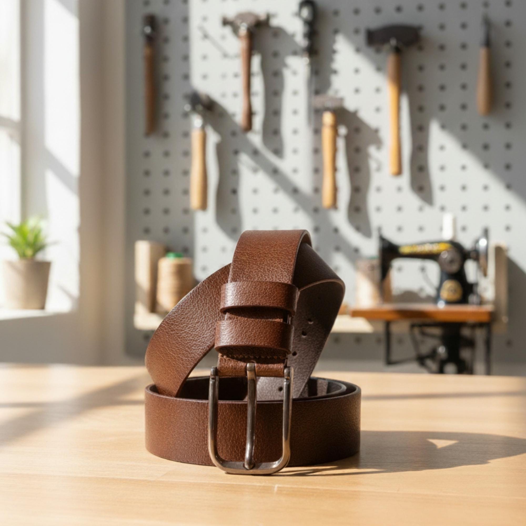 Handmade Buffalo Leather Belt For Men – Genuine Leather Belt In Tan, Brown & Black | Personalized Gift For Him, Durable Everyday Belt