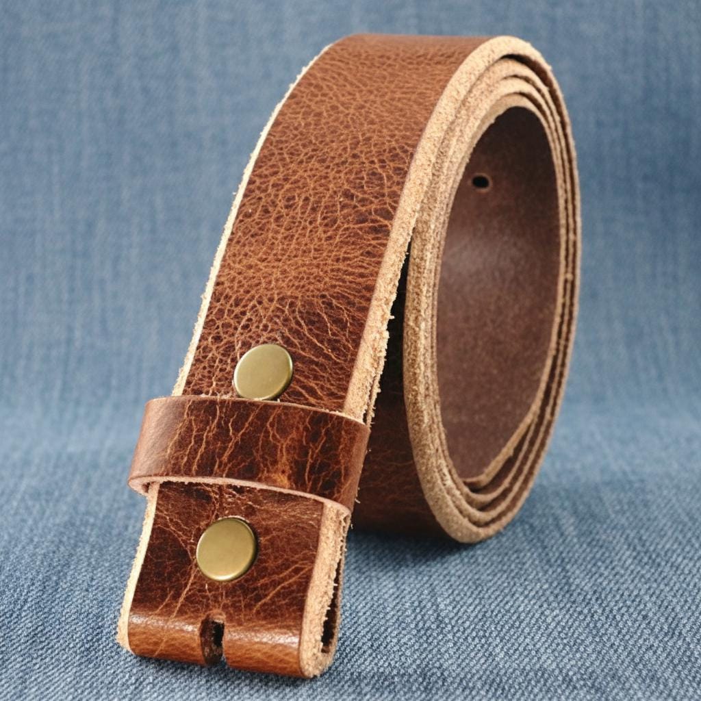 Leather Belt Without Buckle 1 1\2 Belt For Your Buckle | Brown Leather No Buckle Belt | Buffalo Leather Belt For Men | Snap On Leather Belt
