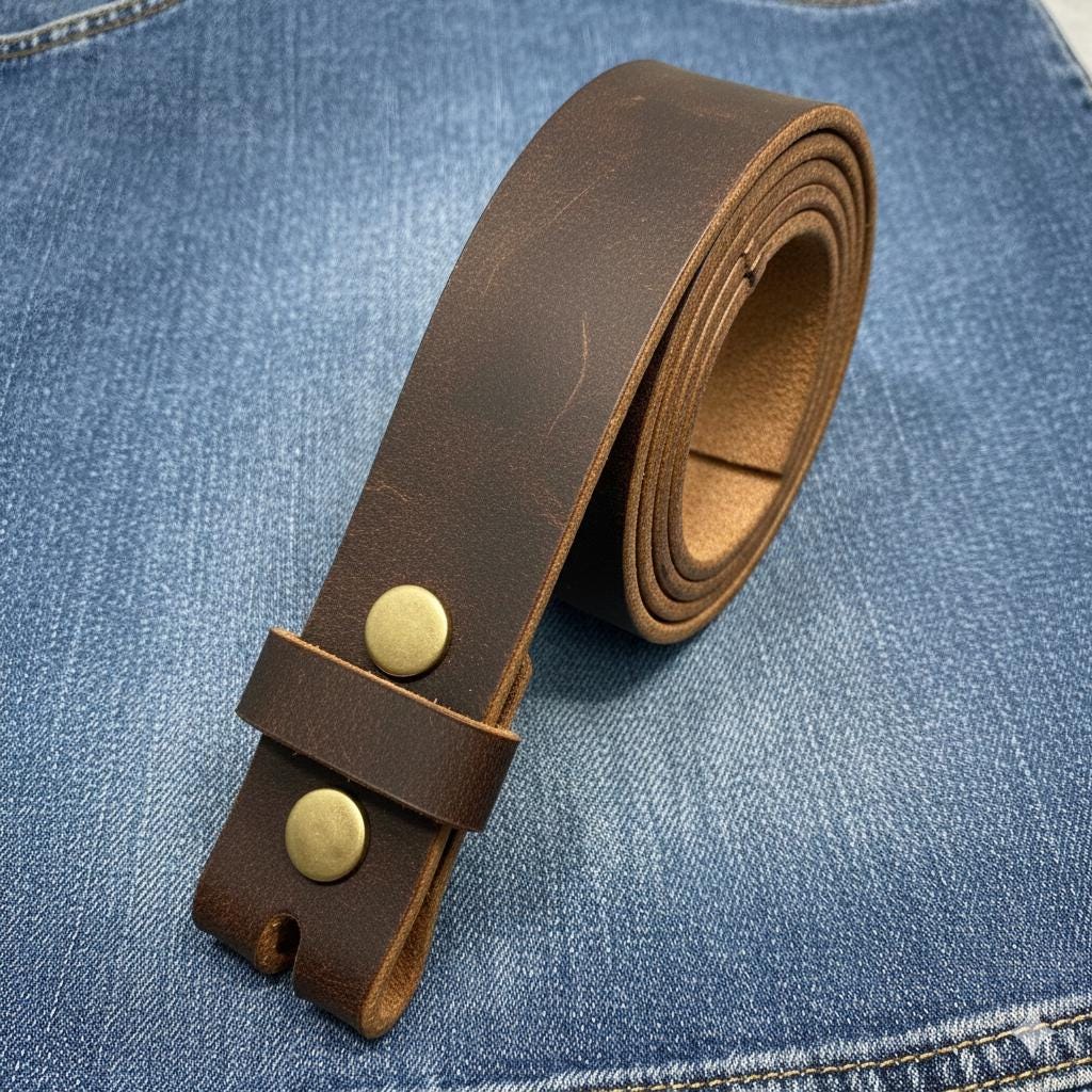 Leather Belt Without Buckle 1 1\2 Belt For Your Buckle | Brown Leather No Buckle Belt | Buffalo Leather Belt For Men | Snap On Leather Belt