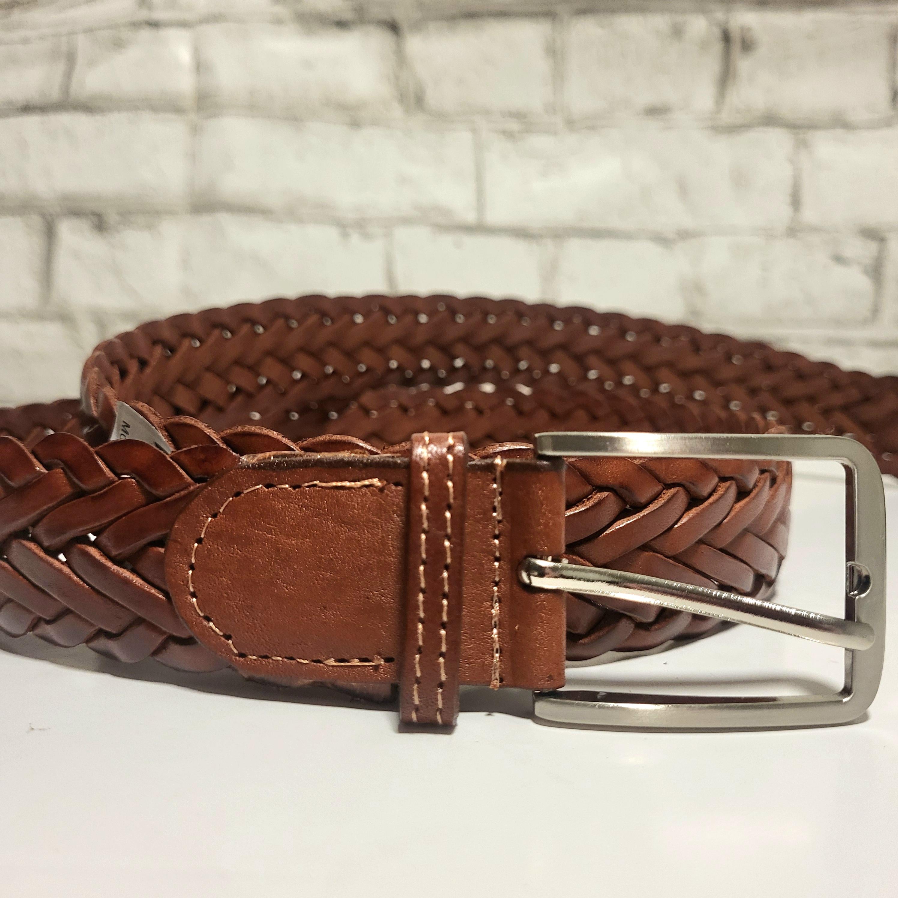 Handmade Braided Leather Belt: Brown Cowhide Belt For Men