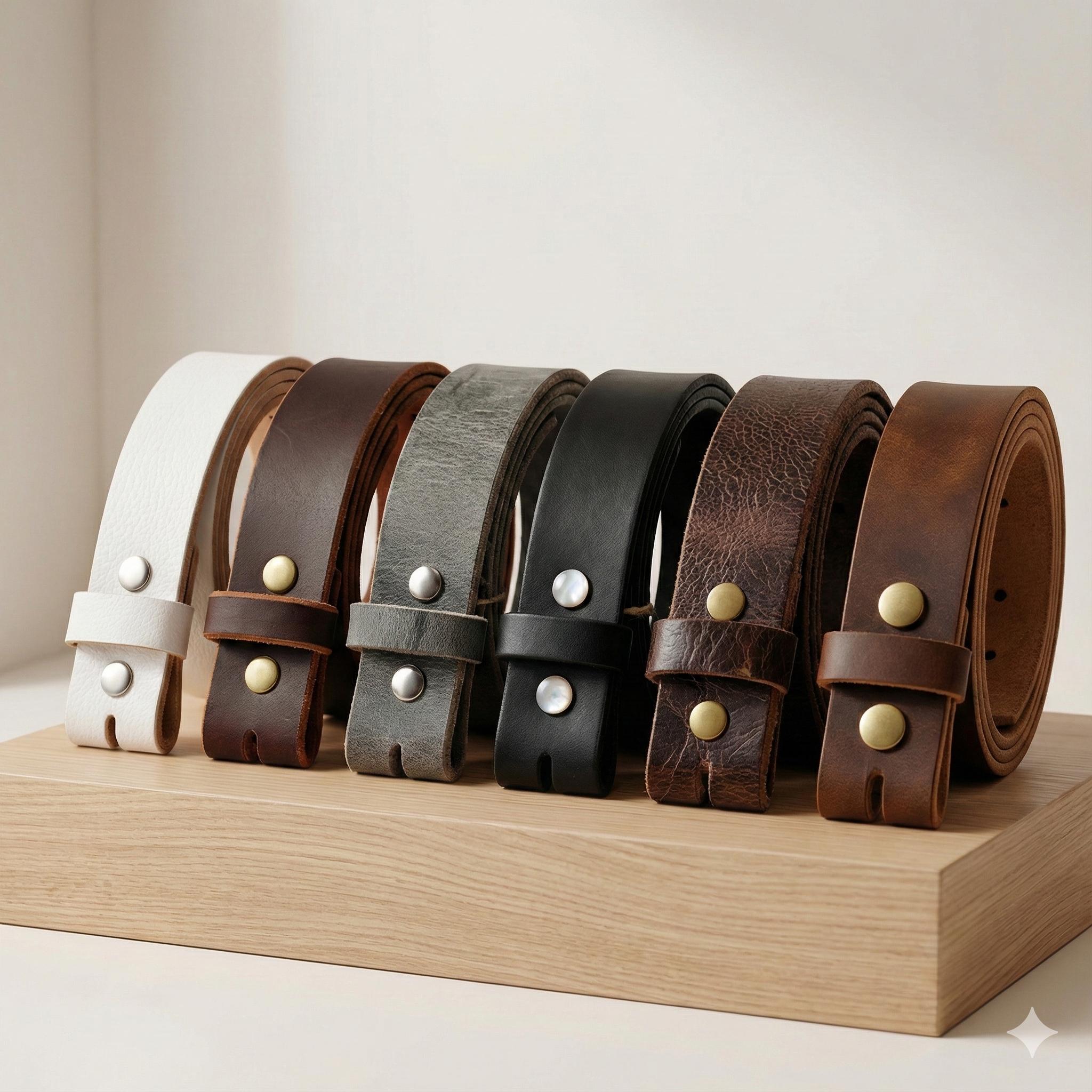 Leather Belt Without Buckle 1 1\2 Belt For Your Buckle | Brown Leather No Buckle Belt | Buffalo Leather Belt For Men | Snap On Leather Belt