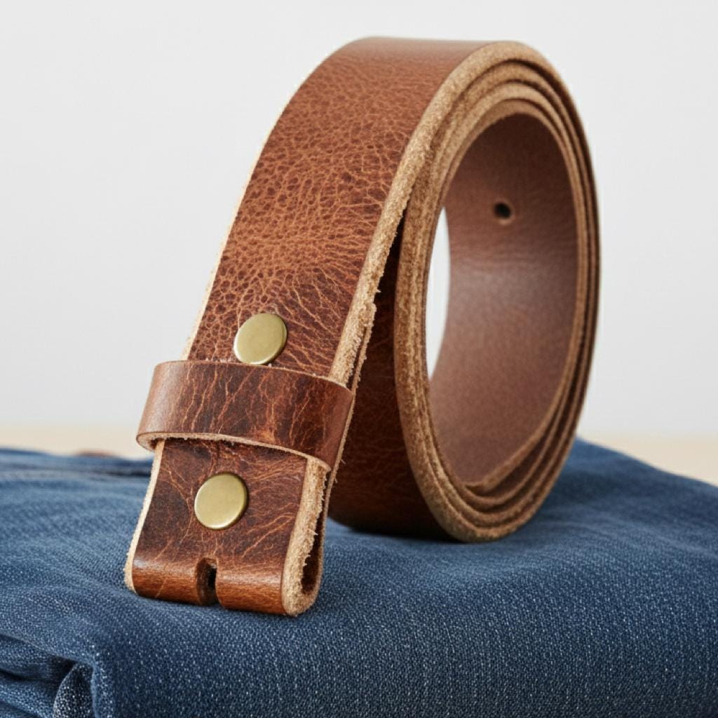 Leather Belt Without Buckle 1 1\2 Belt For Your Buckle | Brown Leather No Buckle Belt | Buffalo Leather Belt For Men | Snap On Leather Belt
