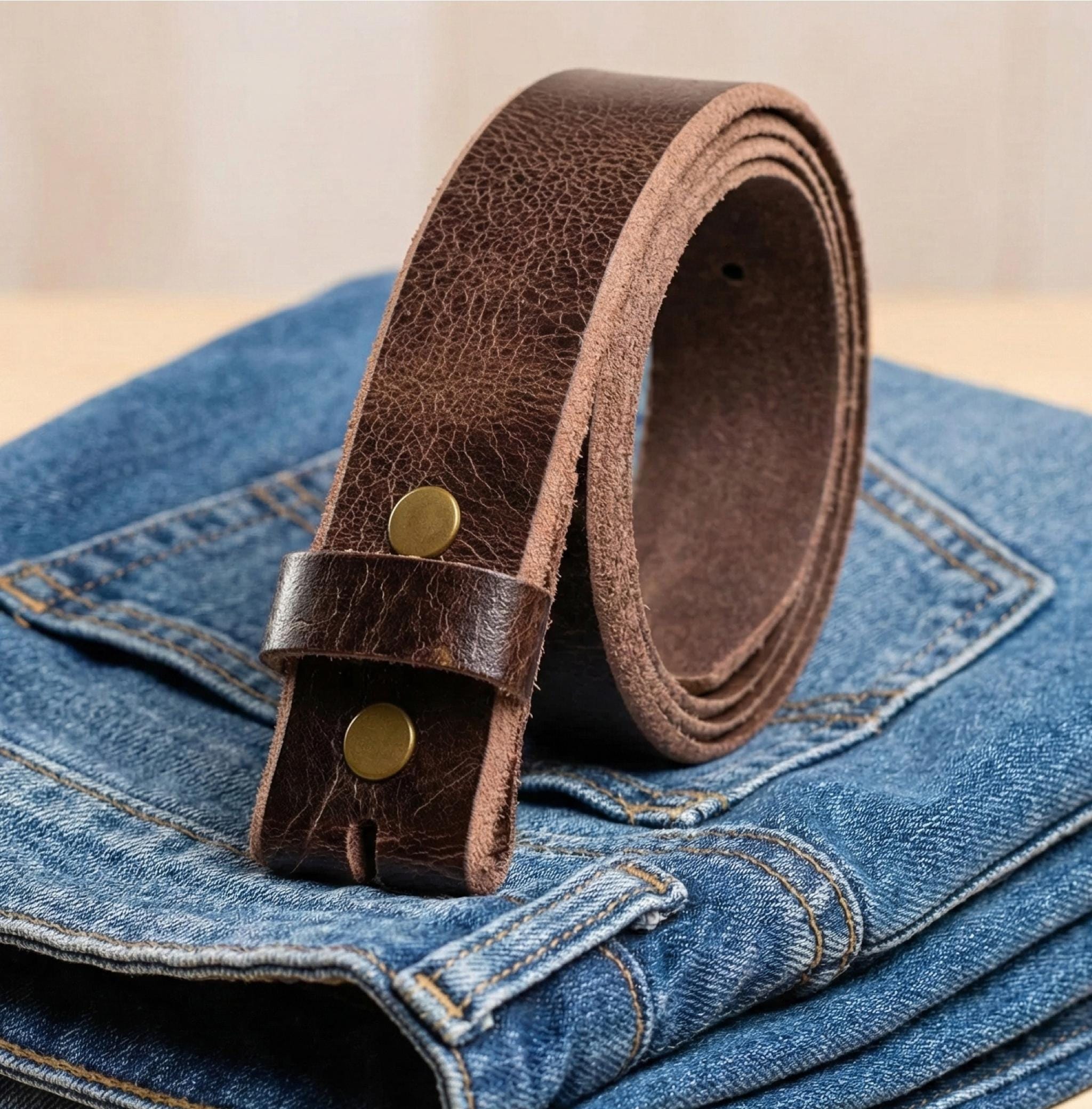 Leather Belt Without Buckle 1 1\2 Belt For Your Buckle | Brown Leather No Buckle Belt | Buffalo Leather Belt For Men | Snap On Leather Belt