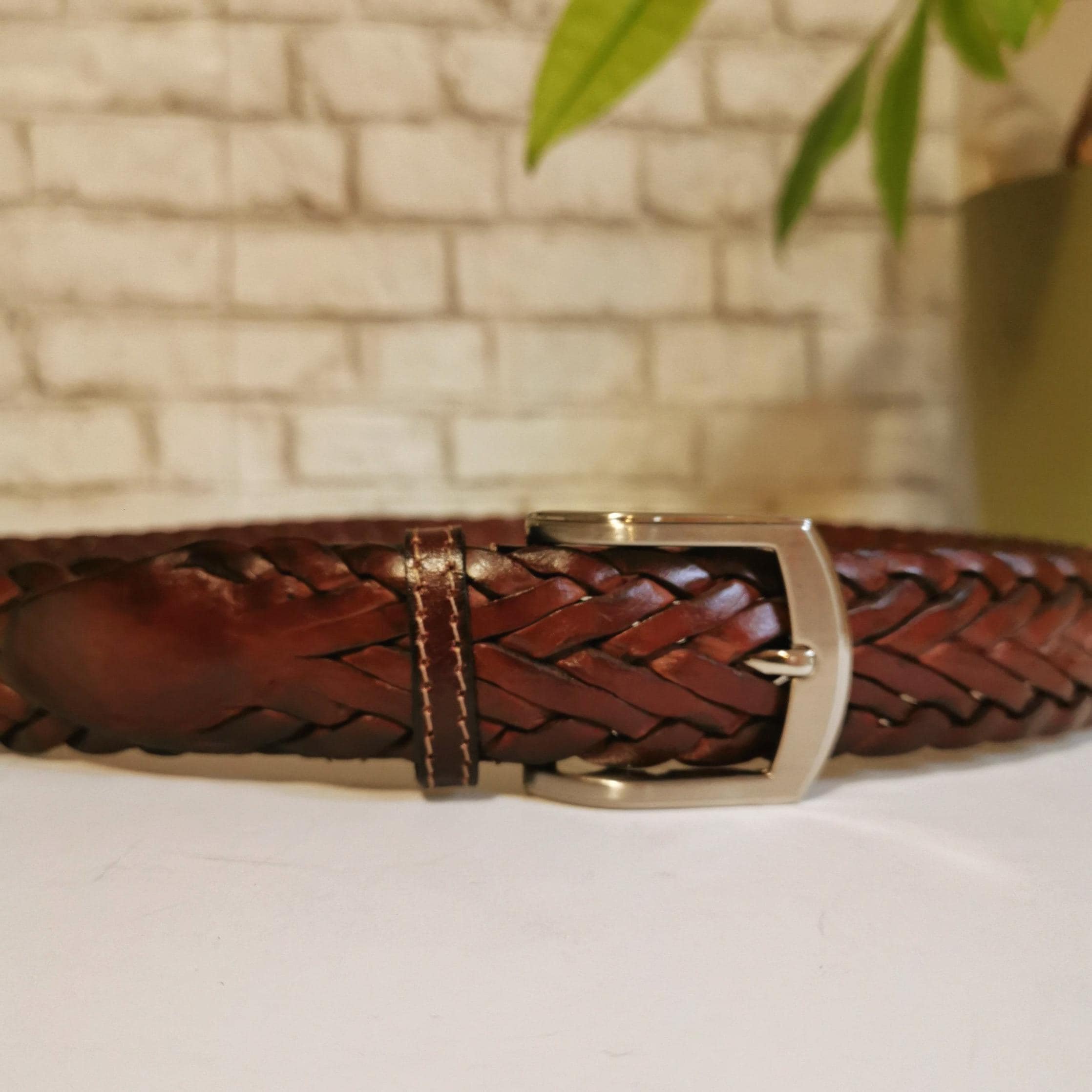 Handmade Braided Leather Belt: Brown Cowhide Belt For Men
