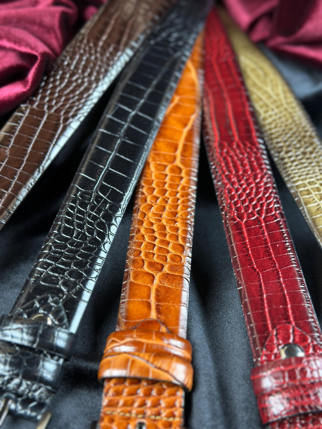 Premium Crocodile Leather Belt - Olive Green, Bloody Red, Brown, Black, Tan Colors. Unique Gift For Him.