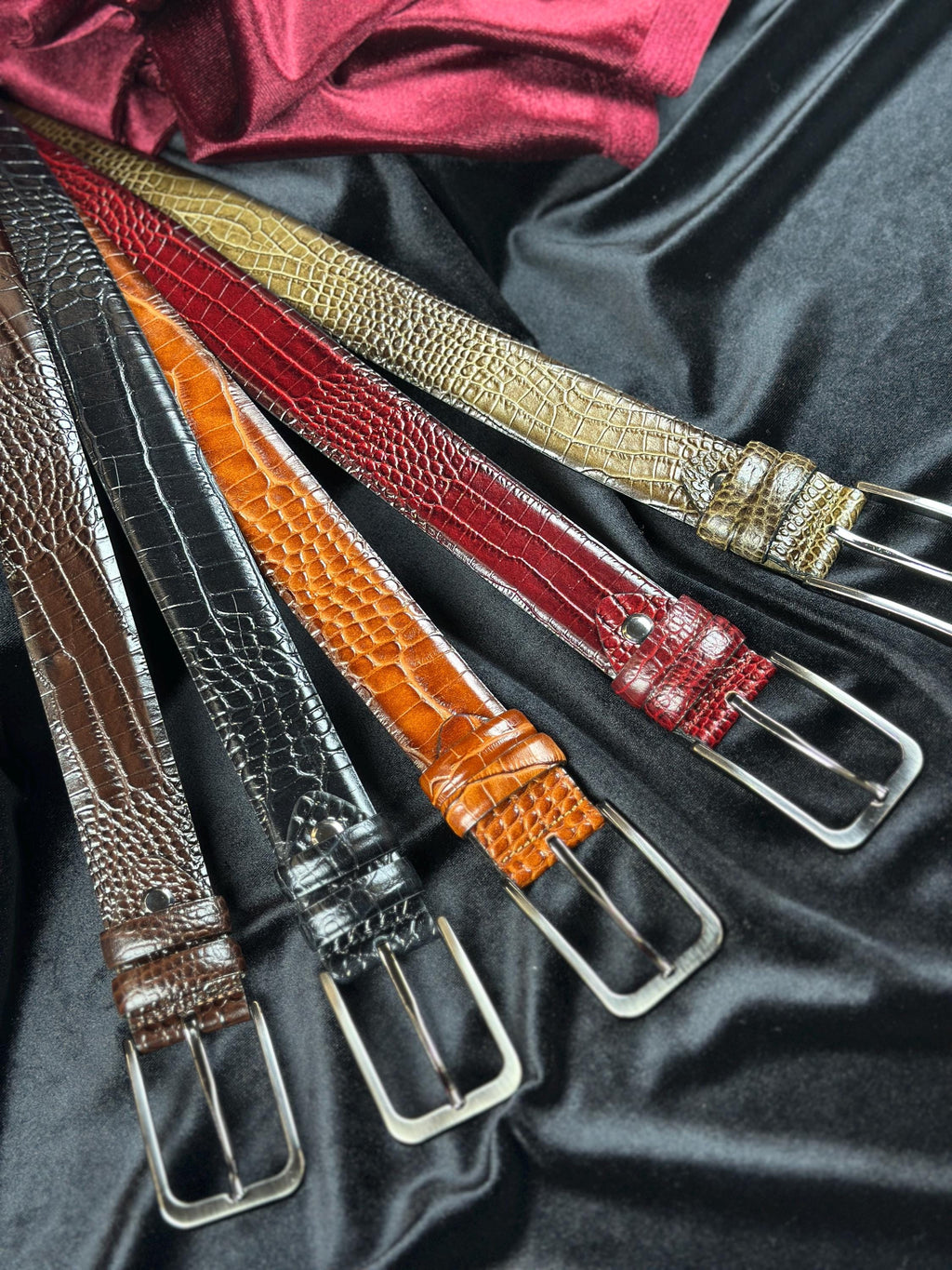 Premium Crocodile Leather Belt - Olive Green, Bloody Red, Brown, Black, Tan Colors. Unique Gift For Him.