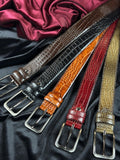 Premium Crocodile Leather Belt - Olive Green, Bloody Red, Brown, Black, Tan Colors. Unique Gift For Him.