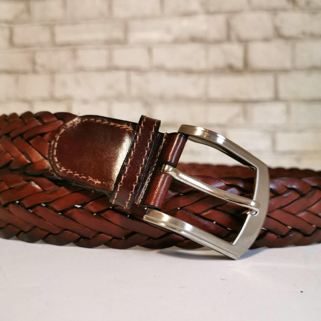 Handmade Braided Leather Belt: Brown Cowhide Belt For Men