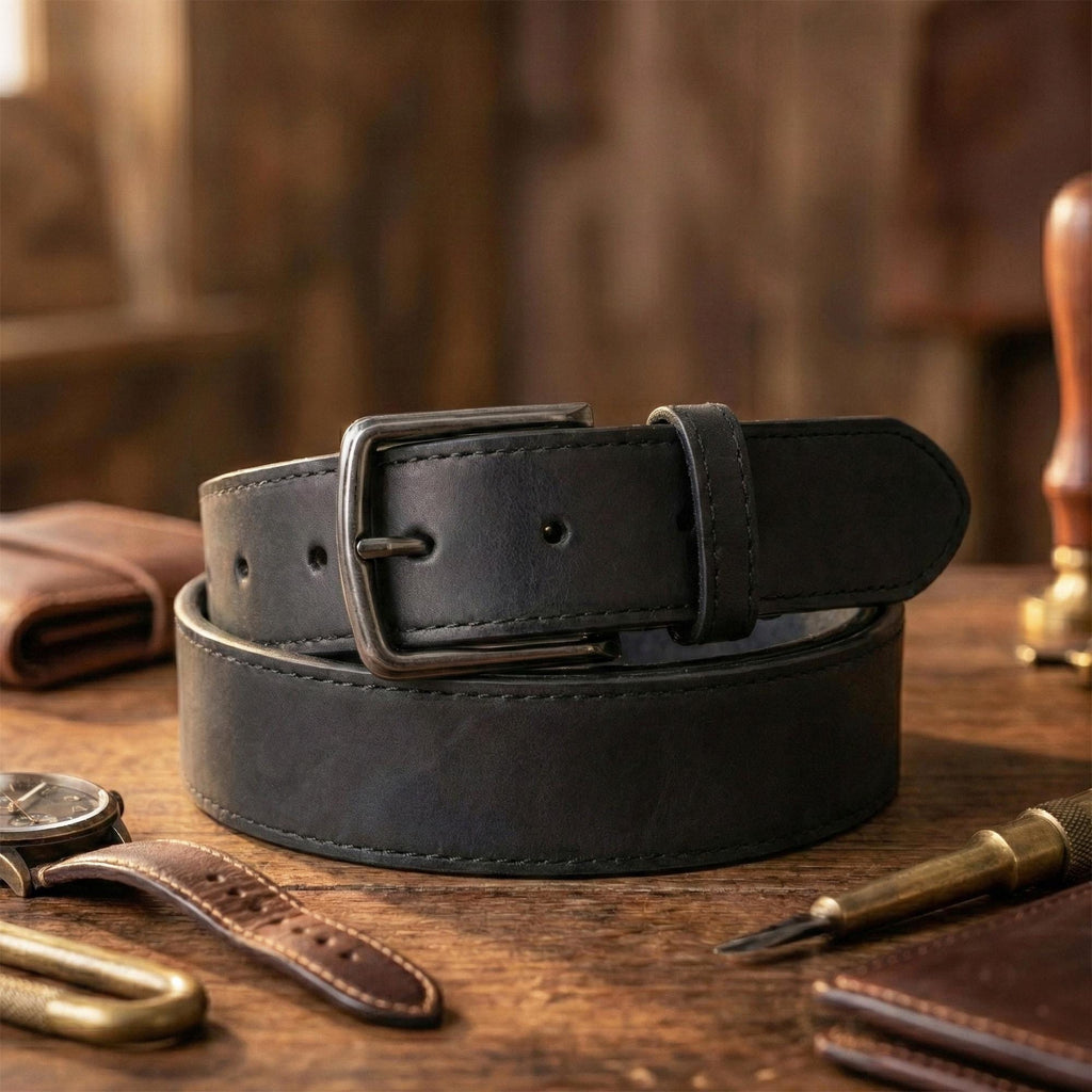 Handmade Crazy Horse Leather Belt Men Vintage Style Durable Genuine Leather