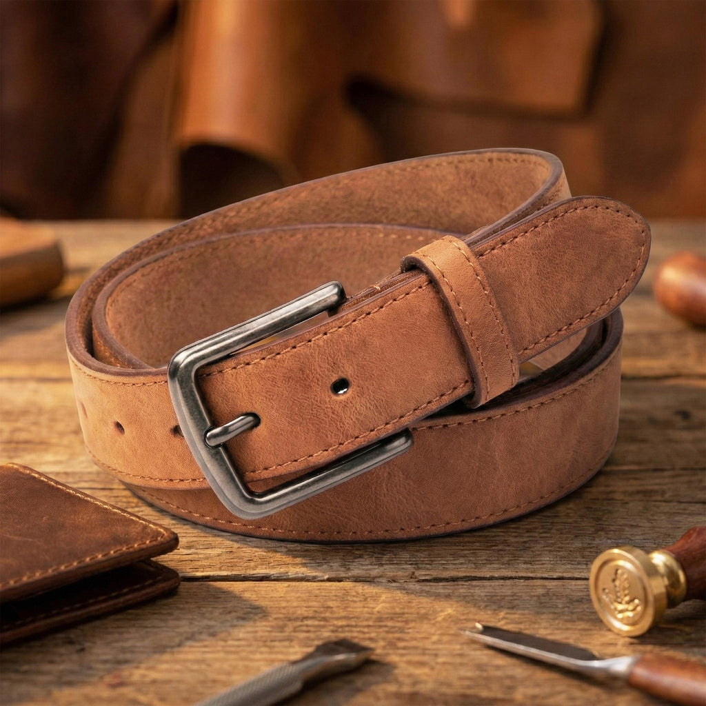 Handmade Crazy Horse Leather Belt Men Vintage Style Durable Genuine Leather