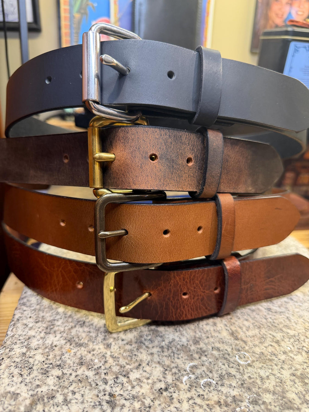 Handmade Leather Belt For Men, 1.5” Full Grain, Changeable Buckle.
