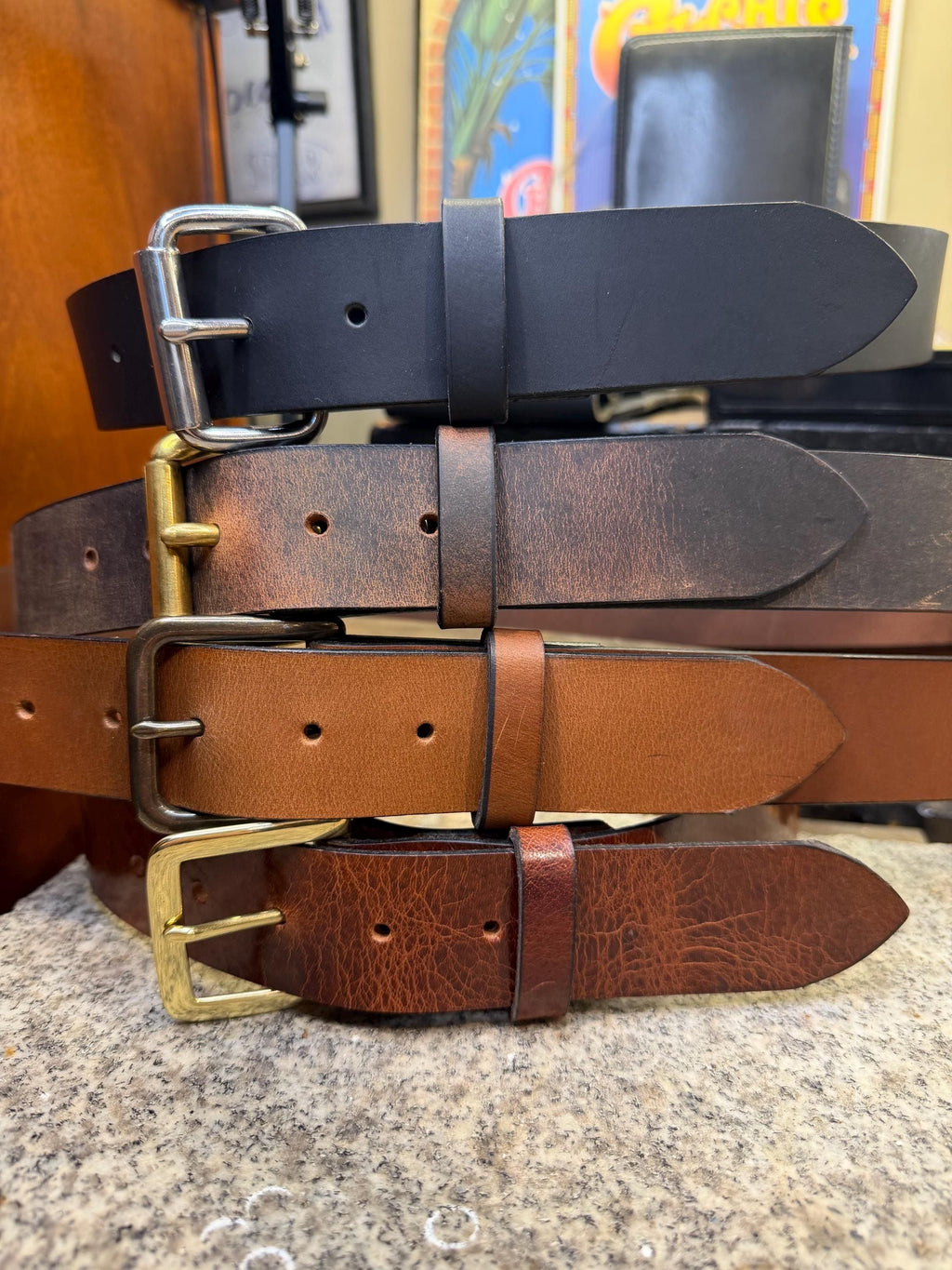 Handmade Leather Belt For Men, 1.5” Full Grain Buffalo, Changeable Buckle, Made In Usa