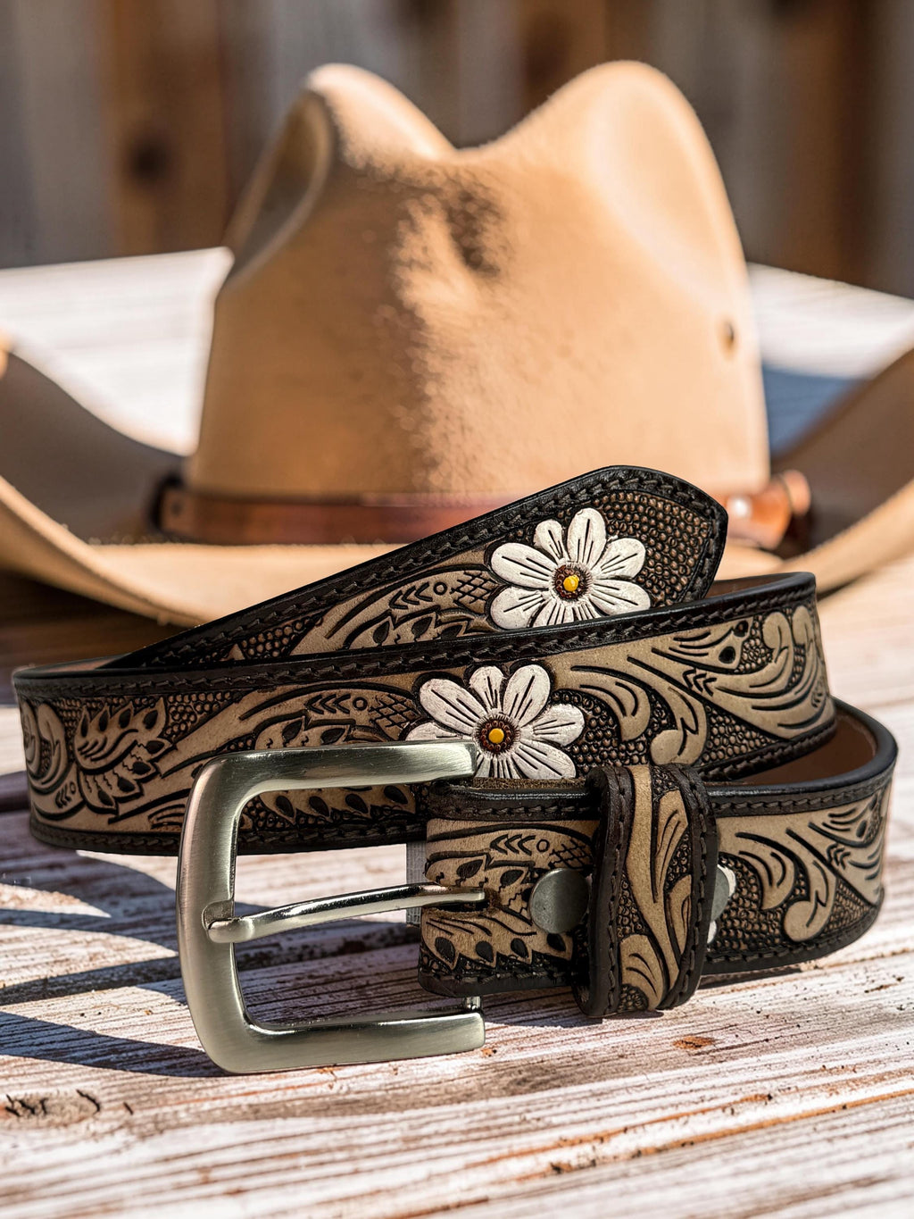 Woman Leather Belt, Handmade Western Carved Full Grain Leather Belt, Personalized Engraved Custom Belt With Removable Buckle