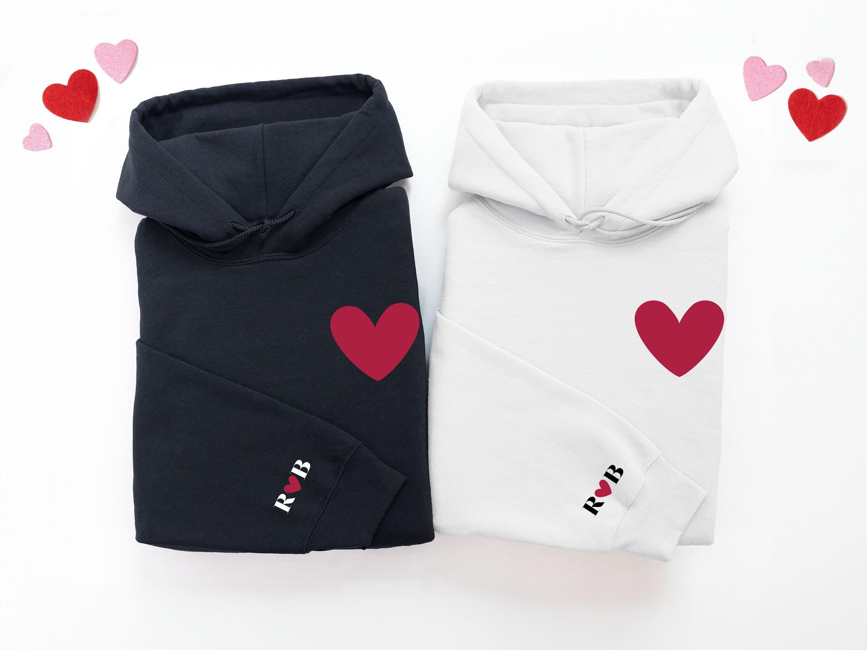 Valentines Hoodie for Women with Initial on Sleeve Valentines Day Sweatshirt Valentine Gift Valentine Sweatshirt Womens Couple Matching Gift