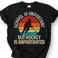 School Is Important But Hockey Is Importanter Shirt, Funny Hockey Player T-Shirt, Retro Vintage Hockey Tee, Hockey Kid Gift, Youth Hockey