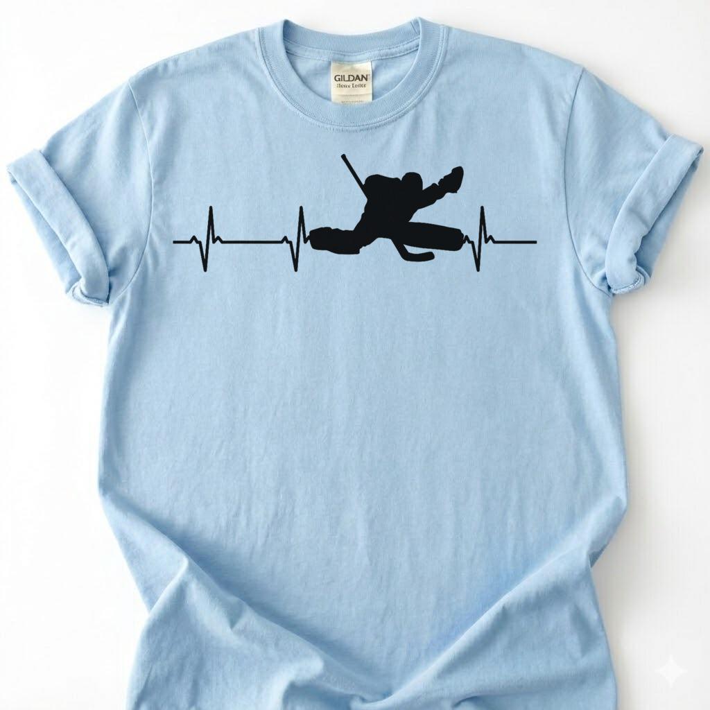 Hockey Goalie Heartbeat Shirt, Ice Hockey Goalkeeper T-Shirt, Hockey Is My Heart Tee, Goalie Save Silhouette, Hockey Goaltender Gift