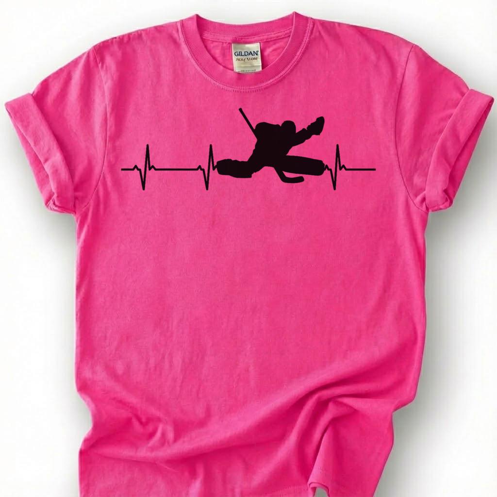 Hockey Goalie Heartbeat Shirt, Ice Hockey Goalkeeper T-Shirt, Hockey Is My Heart Tee, Goalie Save Silhouette, Hockey Goaltender Gift