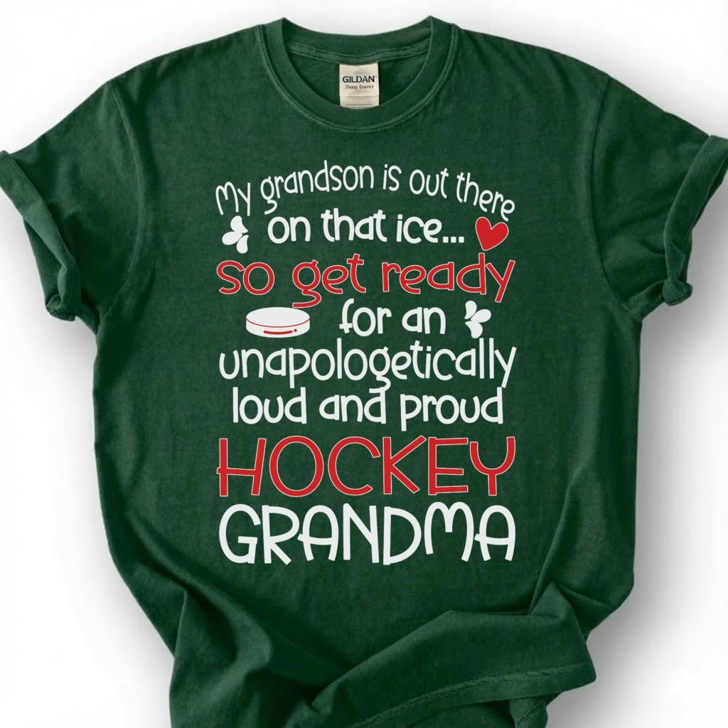 Loud And Proud Hockey Grandma Shirt, My Grandson Is On That Ice T-Shirt, Hockey Grandmother Tee, Hockey Nana Gift, Grandma Of Hockey Player