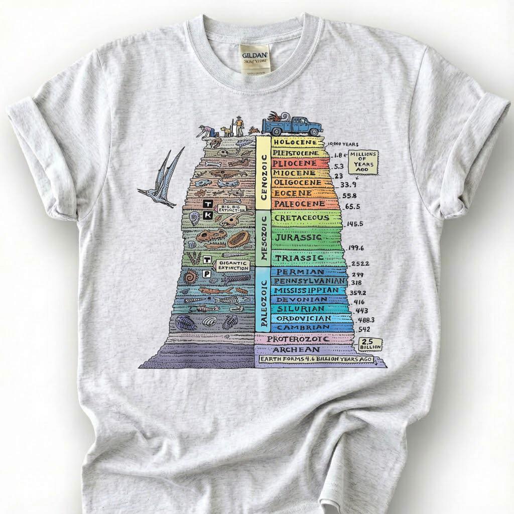Geologic Time Scale Shirt, Earth History Eras Fossil Layer Tee, Geology Student T-Shirt, Paleontology Science Gift For Him Her, STEM Lover