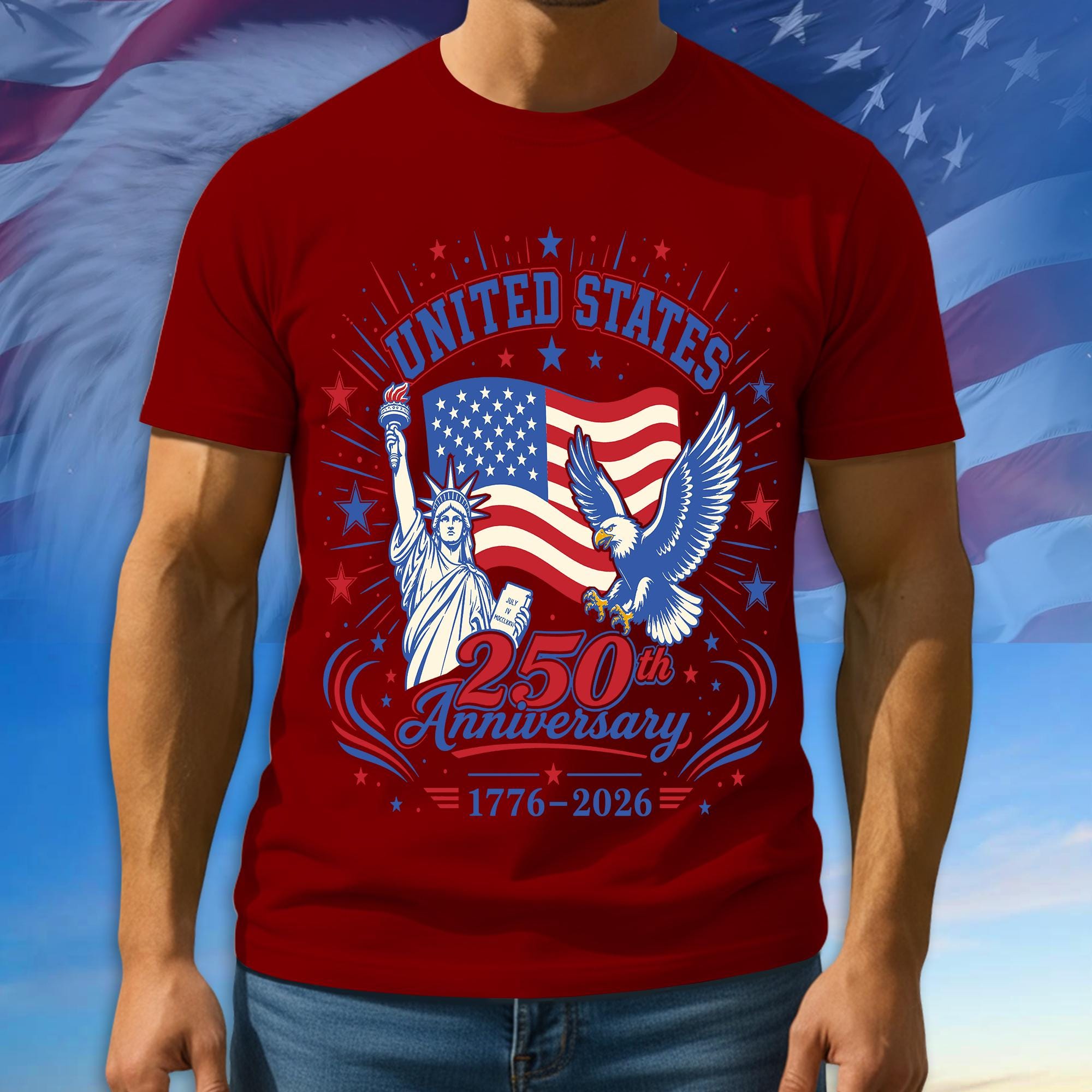 250th Anniversary USA Shirt, American Flag Patriotic Tee, 100% Cotton Multicolor Tshirt For Independence Day, Gift For Patriots