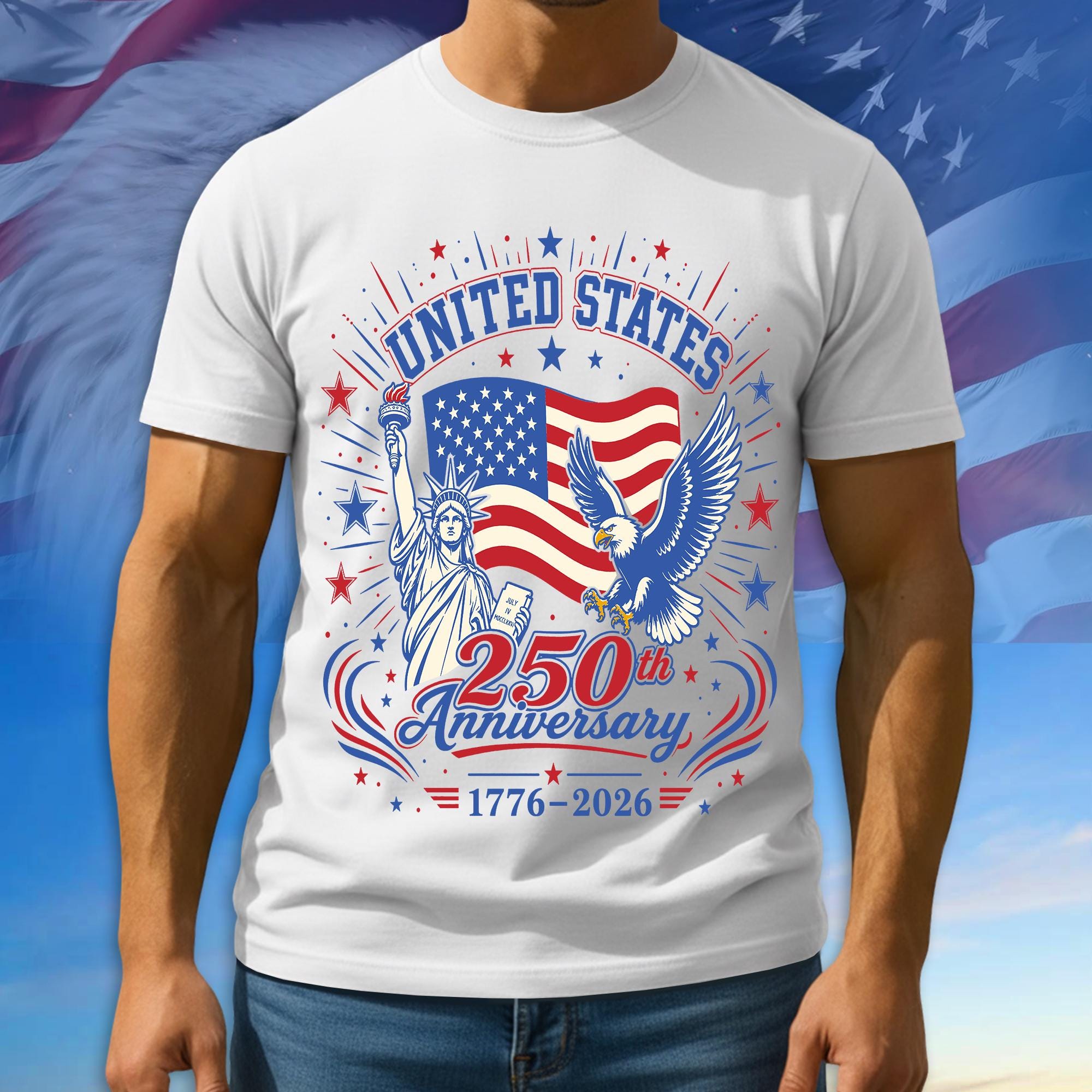 250th Anniversary USA Shirt, American Flag Patriotic Tee, 100% Cotton Multicolor Tshirt For Independence Day, Gift For Patriots