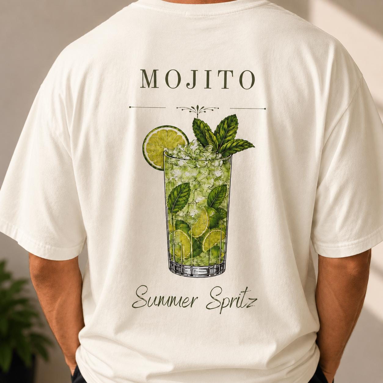 Comfort Colors Mojito Shirt, Summer Spritz Tee, Mint Lime Cocktail Graphic T-Shirt, Tropical Drink Back Print Vacation Beach Party Tee