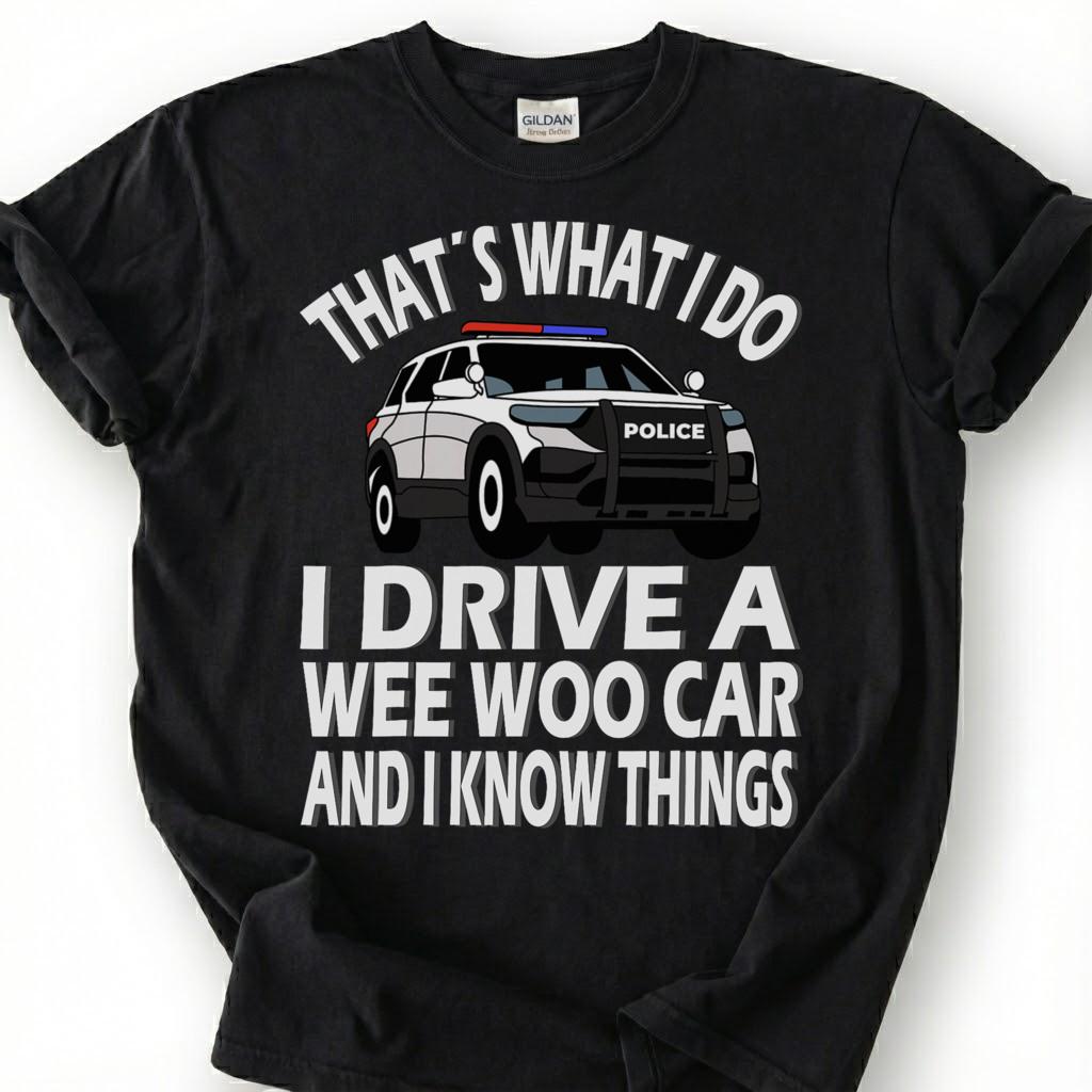 Drive A Wee Woo Car Know Things Shirt, Police Cruiser Cartoon Tee, Funny Cop Slogan Top, Law Enforcement Officer Humor Apparel, Patrol Crew