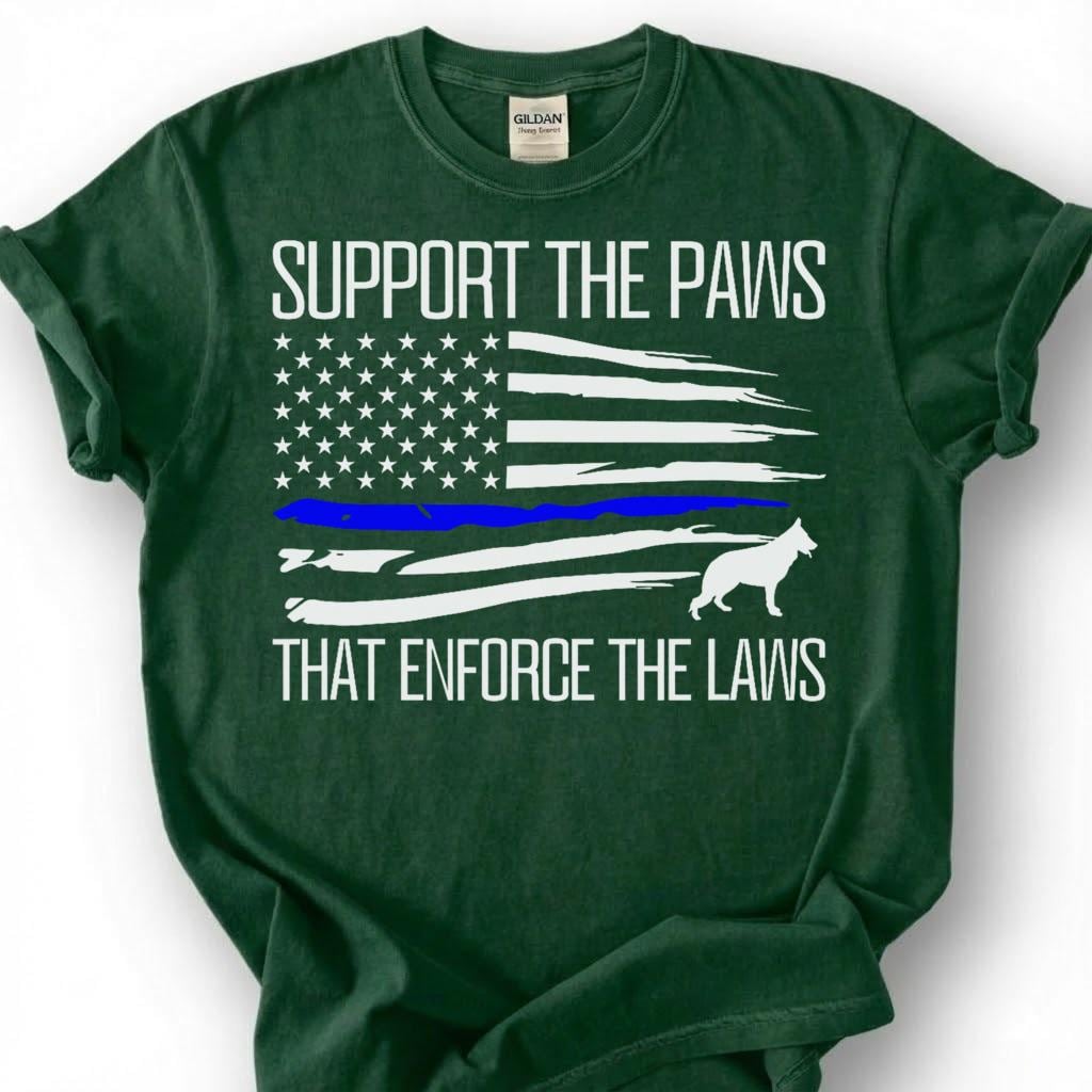 Support The Paws That Enforce The Laws Shirt, Thin Blue Line Flag K9 Tee, Police Dog German Shepherd Top, Canine Unit Handler Apparel