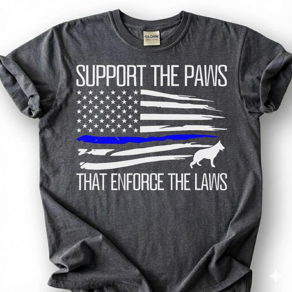 Support The Paws That Enforce The Laws Shirt, Thin Blue Line Flag K9 Tee, Police Dog German Shepherd Top, Canine Unit Handler Apparel