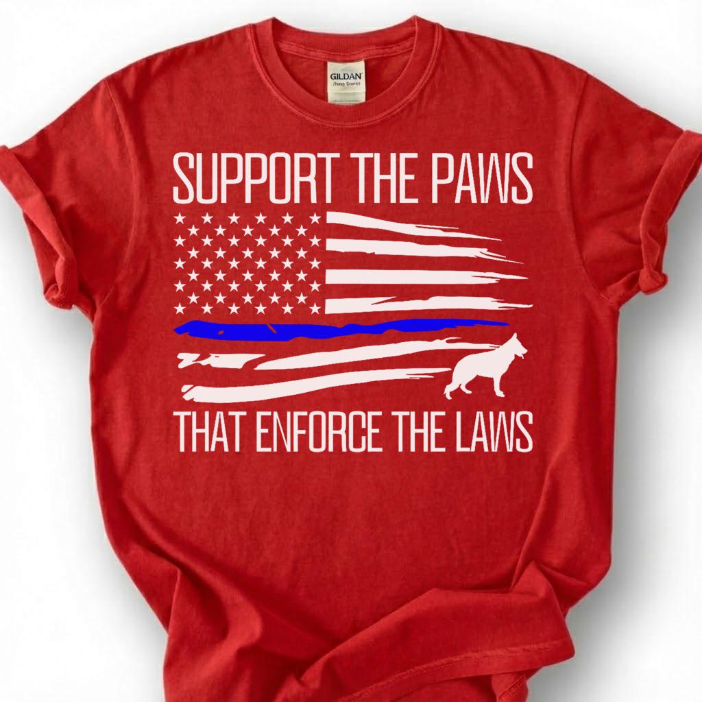 Support The Paws That Enforce The Laws Shirt, Thin Blue Line Flag K9 Tee, Police Dog German Shepherd Top, Canine Unit Handler Apparel