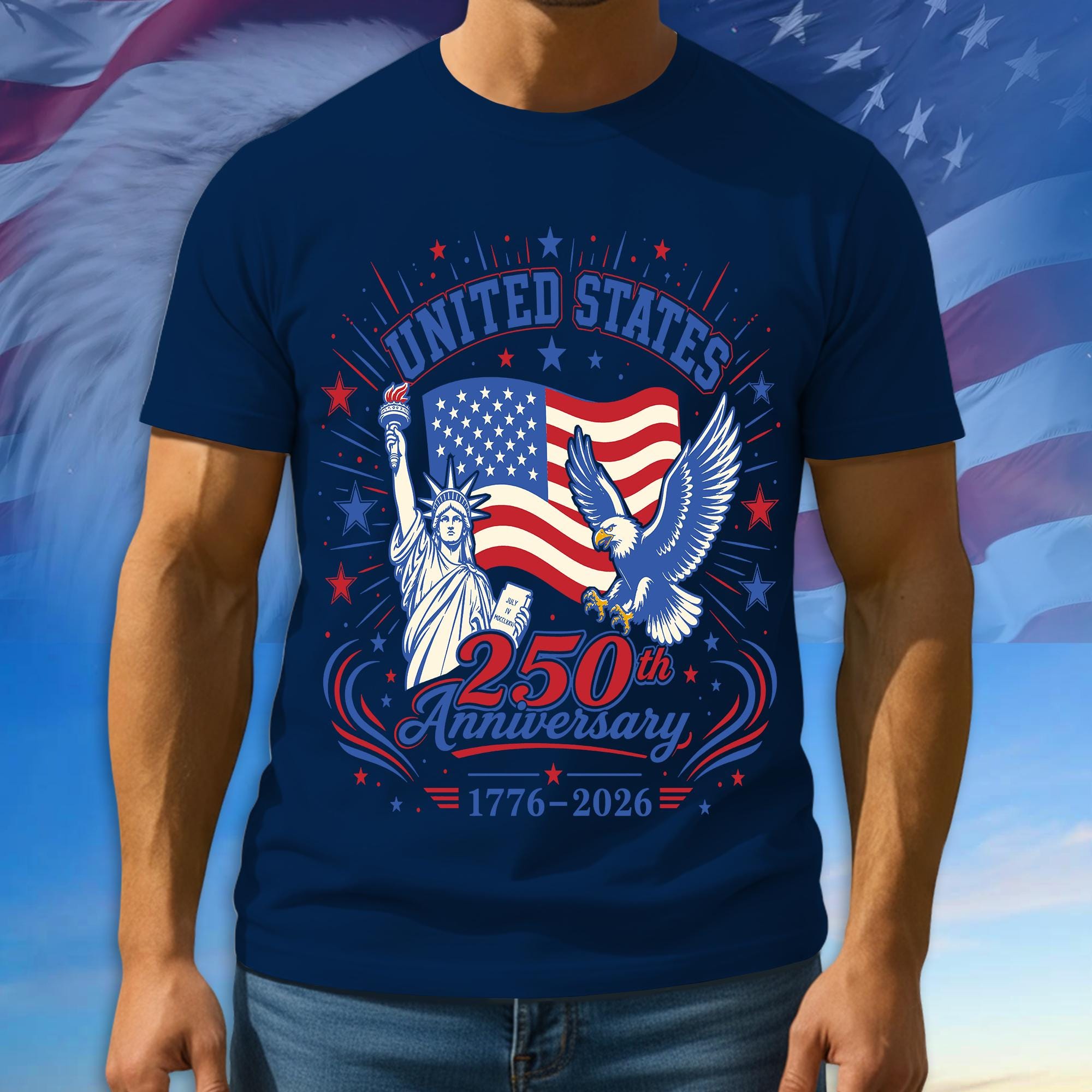 250th Anniversary USA Shirt, American Flag Patriotic Tee, 100% Cotton Multicolor Tshirt For Independence Day, Gift For Patriots