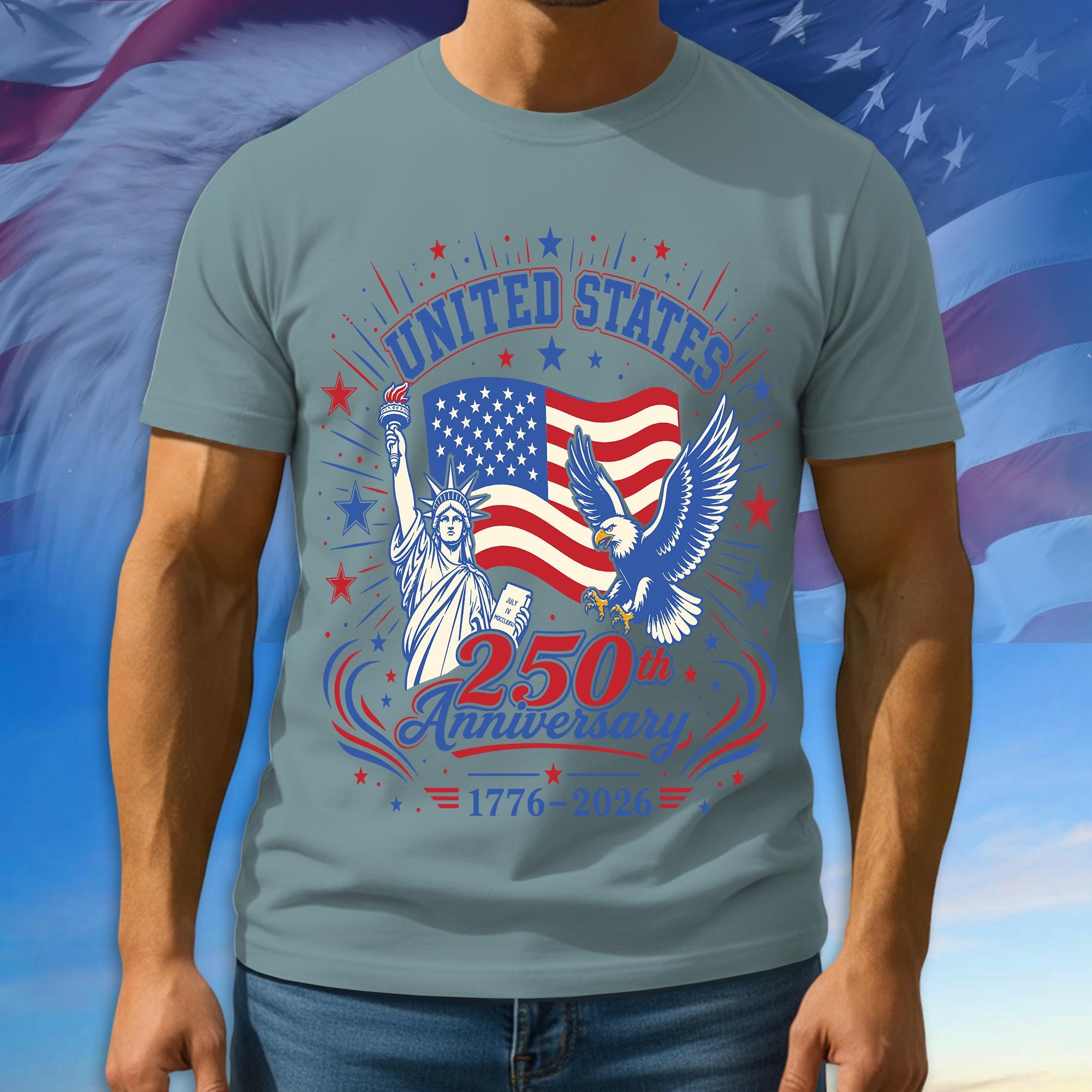 250th Anniversary USA Shirt, American Flag Patriotic Tee, 100% Cotton Multicolor Tshirt For Independence Day, Gift For Patriots
