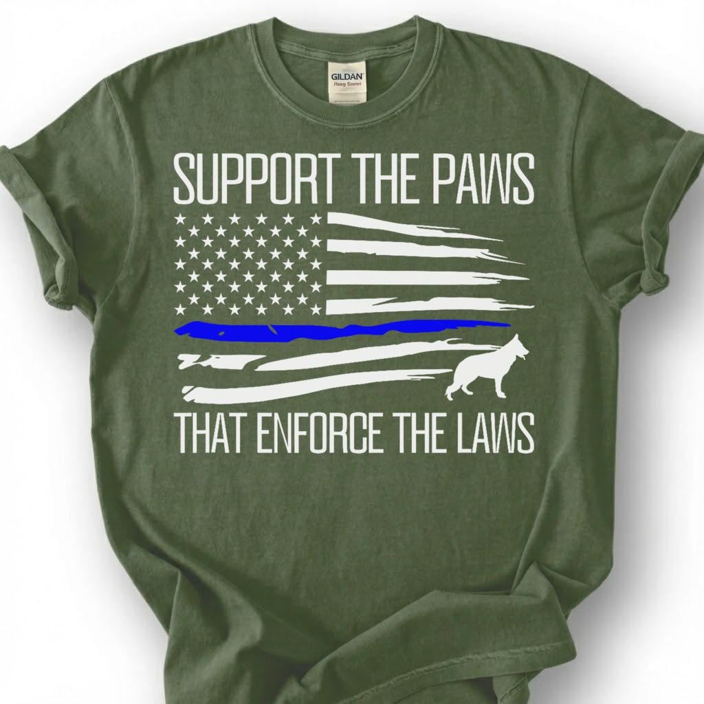 Support The Paws That Enforce The Laws Shirt, Thin Blue Line Flag K9 Tee, Police Dog German Shepherd Top, Canine Unit Handler Apparel