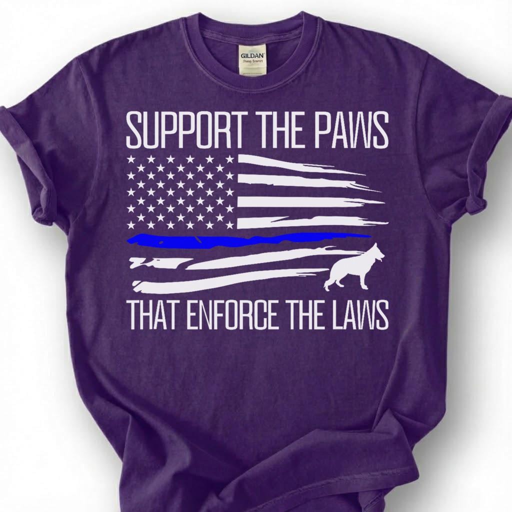 Support The Paws That Enforce The Laws Shirt, Thin Blue Line Flag K9 Tee, Police Dog German Shepherd Top, Canine Unit Handler Apparel